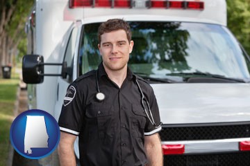 an ambulance and an emt volunteer - with Alabama icon