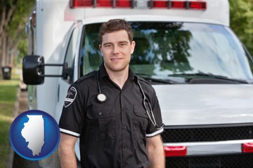 an ambulance and an emt volunteer - with Illinois icon