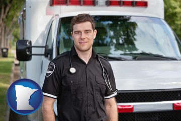 an ambulance and an emt volunteer - with Minnesota icon