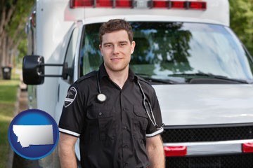 an ambulance and an emt volunteer - with Montana icon