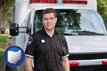 an ambulance and an emt volunteer - with Ohio icon