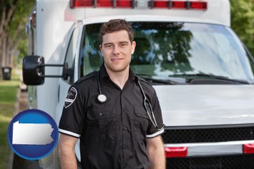 an ambulance and an emt volunteer - with Pennsylvania icon