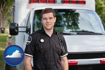 an ambulance and an emt volunteer - with Virginia icon