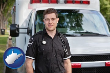 an ambulance and an emt volunteer - with West Virginia icon